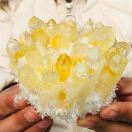 About 700g Rare New yellow Ghost Quartz Crystal Cluster Vug Specimen Collectibles226R