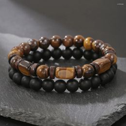 Charm Bracelets 2023 8mm Stretch Natural Stone Bracelet For Men Tiger Eye Black Frosted Bead Set Women