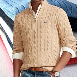 Mens Sweaters High Quality Same Brand Autumn Winter Cable 100% Cotton Knit Zipper Mock Neck Pullovers Pull Homme 8509 231216