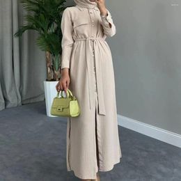 Ethnic Clothing Cardigan Long-sleeved Dresses For Women Muslim Casual Temperament Abaya Turn Down Collar Single-breasted Shirt Dress