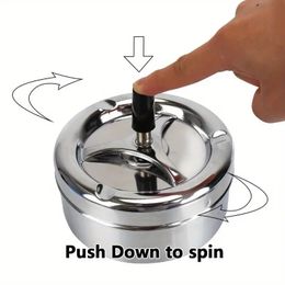For Home Office Hotel Cigarette Ashtray Press Rotating Lid Spinning Plain Ashtray Cigarette Ash Tray Stainless Steel for hotels