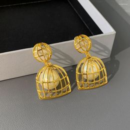 Dangle Earrings Vintage Hollow Birdcage French Style Elegant Personality Jewelry For Women Metal Imitation Pearl Drop Earring