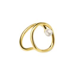 Women'S Pearl Ring Geometric Shaped Titanium Steel Ring Plated With 18k Gold Fashion Jewellery Gift Exquisite