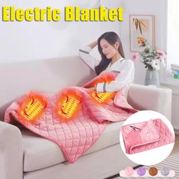 Electric Blanket USB Winter Washable Electric Blanket Powered By Power Bank Winter Bed Warmer 5V Heated Blanket Body Heater Office Home Shawl 231216