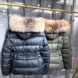 Women's Down Parkas Womens Jacket Winter Jackets Coats Real Raccoon Hair Collar Warm Fashion with Belt Lady Cotton Coat Outerwear Big Pocket Size1-5 Nvmsfnbxfnbx