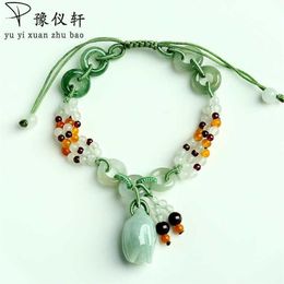 Yu YiXuan Natural jade roses braided bracelet genuine A goods emerald retractable bracelet female simple jewelry CX200623243R