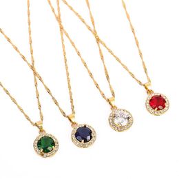 European and American New fashion Golden Hollow Geometric Round Big Crystal Stone Pendant Necklace216q