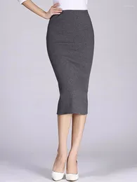 Yoga Outfit Autumn Winter Bodycon Skirt Women Stretchable Split Mid Calf Slim Pencil Skirts For Female Knit