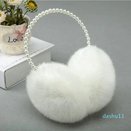 Ear Muffs Women Girls Winter Fluffy Plush Earmuffs Pearl Beaded Headband Thicken Ear Warmer Princess Kids Party Styling Headwear