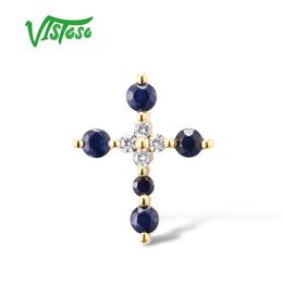 Necklaces Vistoso Gold Pendants for Women Authentic 14k 585 Yellow Gold Cross Pendant Blue Sapphire White Sapphire Elegant Fine Jewellery