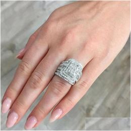 Wedding Rings Wedding Rings Charm Female White Crystal Stone Ring Set Luxury For Women Vintage Bridal Square Engagement Wholesale Drop Dhfnj