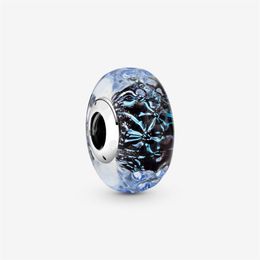 New Arrival 925 Sterling Silver Wavy Dark Blue Murano Glass Ocean Charm Fit Original European Charm Bracelet Fashion Jewelry Acces299P