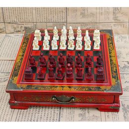 Chess Games 35pcs/set High-end Collectibles Vintage Chinese Terracotta Warriors Chess Board Games Set Gift for Leaders Friends Family 231215