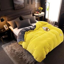 Bedding sets 45 Winter Soft Warm Red Yellow Coral Velvet Quilt Bed Cover Flannel Thickening Warm Duvet Bedding Cover 231216