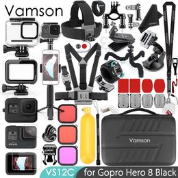 Tripods Vamson for Gopro Hero 8 Black Accessories Kit Super Set Waterproof Housing Case Tripod Mount Monopod for Go Pro Hero 8 Vs12