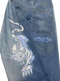 JNCO Streetwear Y2K Uomo Hip Hop Stampa grafica Retro Jeans larghi blu Pantaloni denim Nuovi pantaloni larghi a vita alta gotici