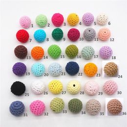 Chengkai 50pcs 20mm Round Knitting Cotton Crochet Wooden Beads Balls for DIY decoration baby teether jewelry necklace Toy T200730273b