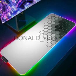 Mouse Pads Wrist Rests RGB Mousepad Large Gaming Mousepads LED Luminous Mouse Pads Geometric Hexagon Mouse Mat Rubber Desk Pad Backlit Keyboard Mats J231215