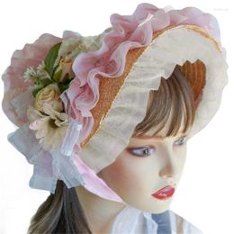 Berets Teas Party SunHat Floral Straw Hat Lolit Victorian Bonnet Lace Fascinators For Women Headdress 57BD