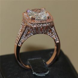 Luxury 925 Sterling Silver and rose gold Filled Pave setting 192PCS AAA CZ setting 8ct square gemstone Rings Iron Tower Wedding Ri234U