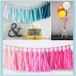 Decorative Flowers Wreaths 25Cm 10 Inch Tassels Tissue Paper Flowers Garland Banner Bunting Flag Party Deco270t