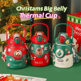 Water Bottles Christams Gift Thermo Bottle Stainless Steel 850ML Large Capacity Silicone Straw And Cold Vacuum Cup Thermal 231216