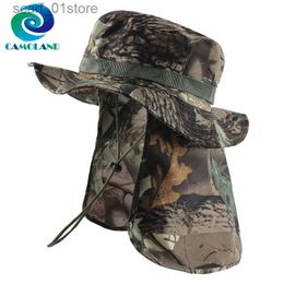 Wide Brim Hats Bucket Hats CAMOLAND Military Boonie Hats With Neck Fl Mens Women Camouflage Bucket Hat Outdoor Fishing Hiking UPF 50+ Sun HatsL231216