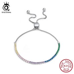 Bangle ORSA JEWELS Real 925 Sterling Silver Women Bracelets Sparkling AAA CZ Blue Pink Green Stone Tennis Bracelet Silver Jewelry OSB42