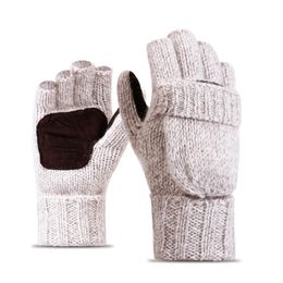 Five Fingers Glove en Knitted with Half Finger Flap for Men Women in Winter Daily Sports Plush and Thick Leather Warmth Preservation 231216