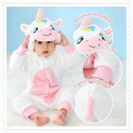 Rompers MICHLEY White Unicorn Warm Winter Baby Halloween Infant Costume Clothes Toddler Bodysuits Pyjamas Jumpsuit Girls 231215