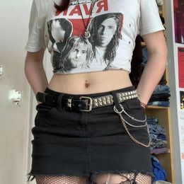 Skirts Xingqing Goth Low Waist Micro Skirts y2k Women Punk Streetwear Black Straight Skirt with Metal Chain Egirl Aesthetics Outfits