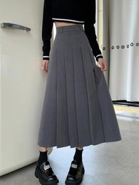 Skirts BabYong Elegant Solid Long Suit For Women 2023 Autumn Korean Office Lady All-Match A Line High Waist Pleated Skirt Female