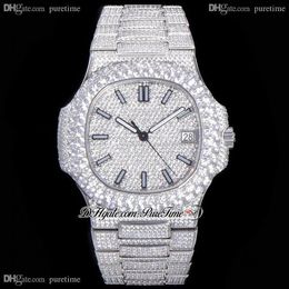 2021 TWF Paved Diamonds 5711 324SC 324CS Automatic Mens Watch Stick Markers Fully Iced Out Diamond Stainless Steel Bracelet Super 299o