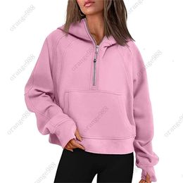 1lululemens-43 Autumn Winter Yoga Suit Scuba Hoodie Half Zip Women's Sports Sweater Loose Gym Jacket Fitness Short Plush Coat Sweat