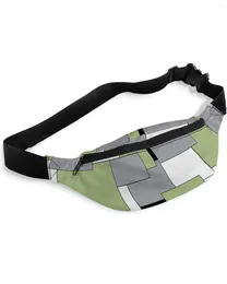 Waist Bags Green Black Grey Patchwork Abstract Art For Women Man Travel Shoulder Crossbody Chest Waterproof Fanny Pack