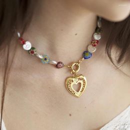 Pendant Necklaces Natural Real Baroque Pearl Colorful Heart Women Jewelry Runway T Show Party Rare Top Japan Korea Fashion