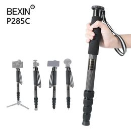 Accessories BEXIN P285C professional carbon Fibre portable travel monopod stand can stand with the mini tripod base of the DSLR camera