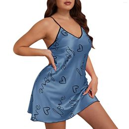 Casual Dresses Women'S Spring/Summer Ice Silk Halter Dress Love Print Nightdress Long Summer Women Pockets