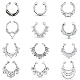 Necklace Earrings Set 12 Pieces Of Fake Nasal Septum Band Sparkle Cubic Zircon Artificial Non-perforated Ring Hook Clamp