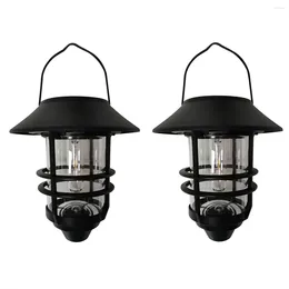 Wall Lamp 2Pcs Solar Lantern Outdoor Decorative With Hooks Waterproof Metal Lights Clear Glass