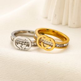 Luxury Gold Plated Letter Wedding Rings Designer Brand Jewelry Crystal Ring Design for Women Love Gifts Couple Ring With Box