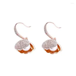 Dangle Earrings Fashion Shell Pearl Drop Earring Silvery Copper Zircon Geometry Accessories For Women Birthday Party Gift