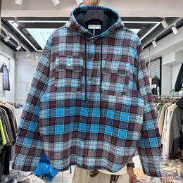 Plaid and Fleece Long Sleeve Hooded Loose Men's Jacket Winter Coats