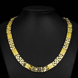 11mm Wide Gold Color Byzantine Mens Chain Stainless Steel Necklace Boys Fashion Jewelry276t