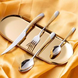 24Pcs KuBac Hommi Gold Plated Stainless Steel Dinnerware Set Dinner LNIFE Fork Cutlery Service For 4 Drop 210709250F