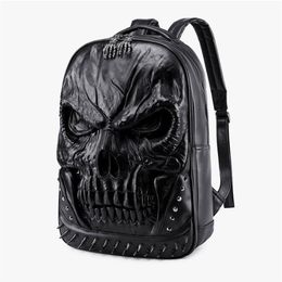 new 3D Embossed Skull Backpack bags for Men unique Originality man Bag rivet personality Cool Rock Laptop Schoolbag For Teenagers 268F