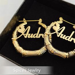 Boxes 30100 Mm Hiphopcustom Name Bamboo Earrings Customizable Hoops Customise Name Earrings Bamboo Style Custom Earrings for Children