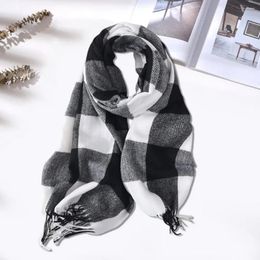 Scarves Warm Winter Scarf For Women Double-sided Plush Tassel Wide Long Thick Windproof Shawl With Decorative Plaid Print