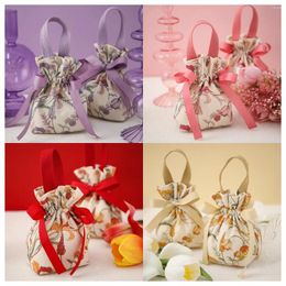 Gift Wrap 50 Pcs/Lot Fashion Canvas Flower Drawstring Bag Wedding Candy Packaging Boxes Small Portable Cloth Wholesale