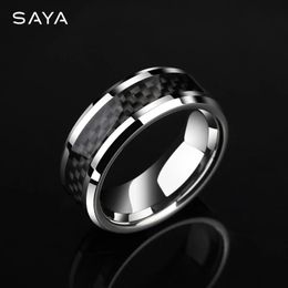 Wedding Rings Tungsten Rings for Men and Women Jewellery High Polished Black Carbon Fibre Personalised Comfort Fit Custom Name 231215